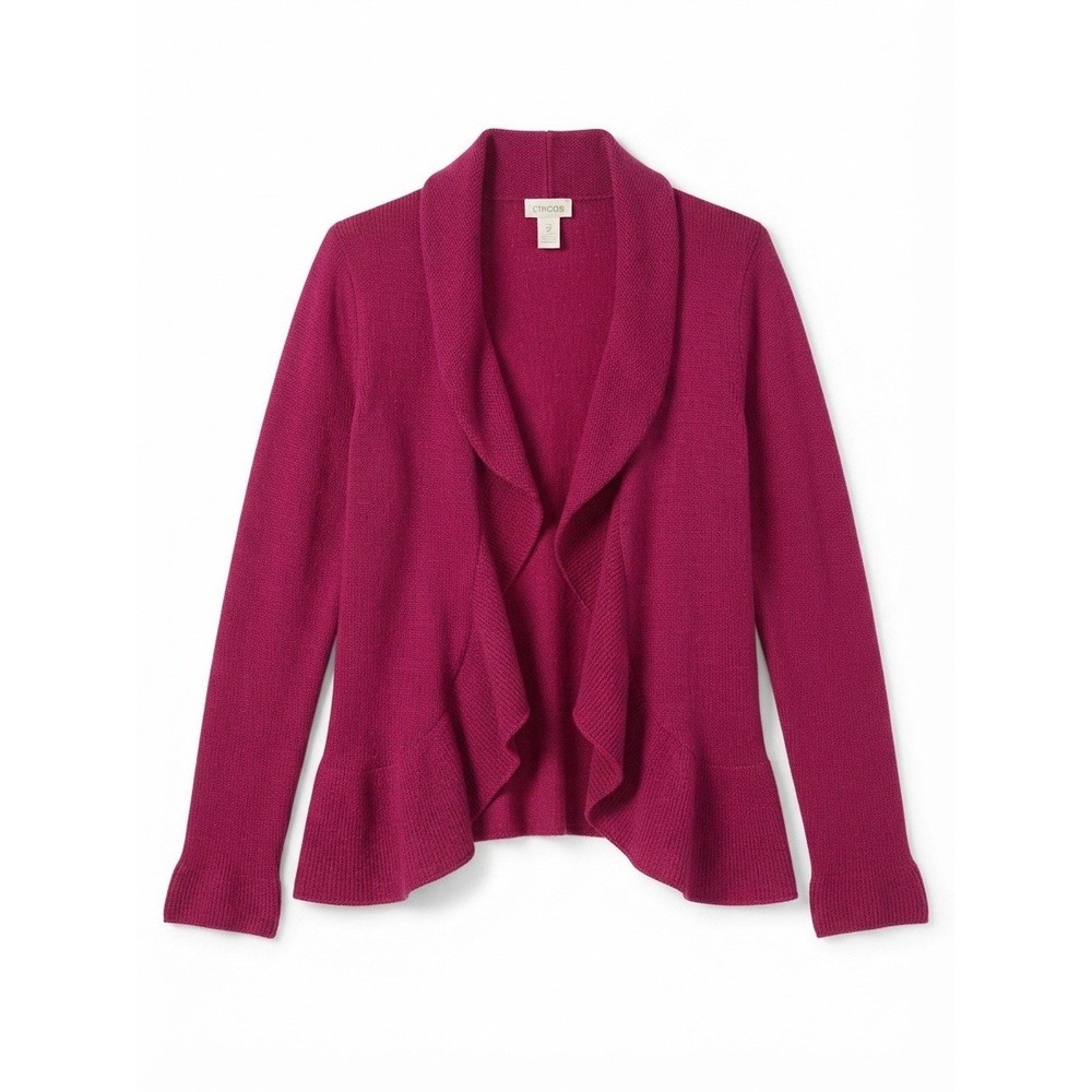 Chicos Wool Mohair Blend Cardigan L Pink Open Fall Winter Warm Chic
